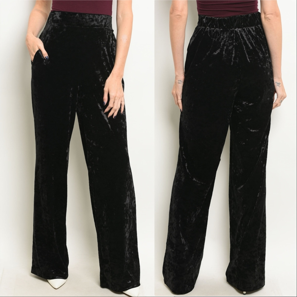 PANTS BLACK CRUSHED VELVET PANTS - Picture 2 of 2